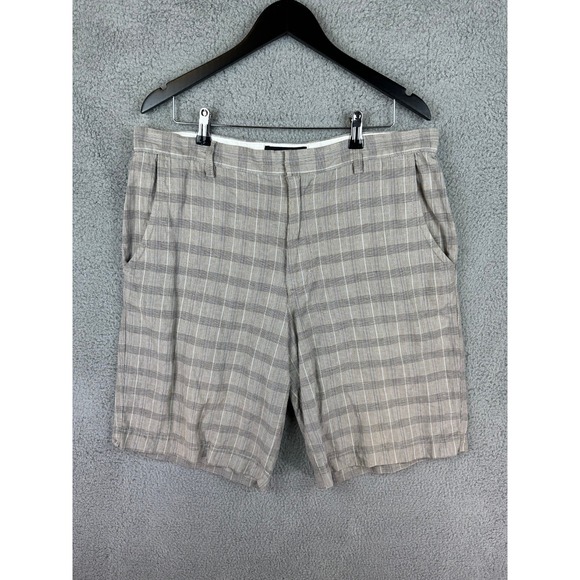 Banana Republic Linen Blend Gray Casual Chino Shorts Size 36 Plaid Men Golf - Picture 2 of 9